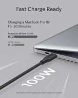 Cable USB C Anker, Cable Flow Tipo C de 100W, Carga Rápida para iPhone Serie 16, MacBook Pro 2020 y Más (USB 2.0, 6 Pies, Negro)