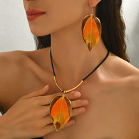 Parure de bijoux de luxe pour femme, style ethnique bohème rétro européen, en alliage, motif feuille, pour anniversaire et soirée