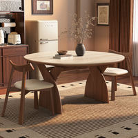 Hochwertiger Schlichter Französischer Massivholz-Esstisch mit Vier Stühlen Kombination Retro Apartment Runder Tisch Haushaltsmöbel