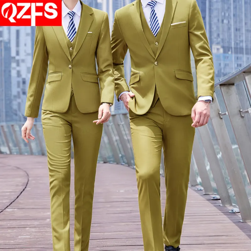 OEM Custom Logo Men And Women Suits 3 Piece Slim Fit Single-Breasted Button 2022 Blazer Set Polyester Unisex Suit