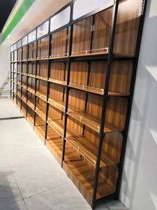 Estantes de supermercado de tienda minorista, <span class=keywords><strong>muebles</strong></span> colgantes de pared de tablero de capas de madera, estantes de supermercado de papelería de color grano de madera - Product Image 5