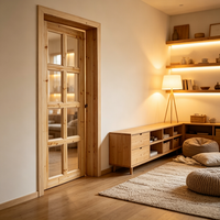 Porte intérieure en bois massif de cèdre à texture claire, porte en bois brut écologique avec insert en verre pour espaces intérieurs