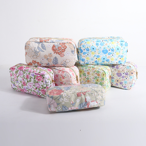 Multicolor Large Travel Women Flower Makeup Bag Custom DIY Printed <b>Storage</b> Pouch Lattice Inner Cotton Durable Cosmetic Organizer - Product Image 2