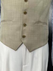 <span class=keywords><strong>Gilet</strong></span> Elegante Classico <span class=keywords><strong>Beige</strong></span> in Tessuto con Scollo a V MTM OEM, Traspirante, Formale, Corto, per Matrimoni e Feste, <span class=keywords><strong>Gilet</strong></span> da <span class=keywords><strong>Uomo</strong></span> - Product Image 4