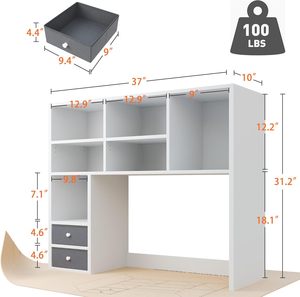 Giá sách trắng, tổ chức Máy tính để bàn có thể điều chỉnh, tổ chức hutch bàn công suất cao với 7 kệ và 2 ngăn kéo cho Bàn máy tính - Product Image 2