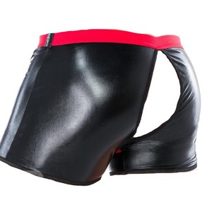 String ouvert en cuir verni pour homme, noir avec bordure rouge, tenue de danse de scène LMXL - Product Image 1