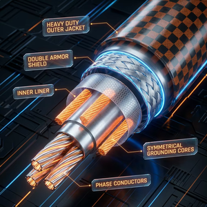 สายเคเบิล VFD สมมาตรประสิทธิภาพสูง โครงสร้าง 3+3 แรงดัน 0.6/1kV ป้องกันคลื่นแม่เหล็กไฟฟ้า พร้อมเกราะป้องกันสองชั้น สำหรับมอเตอร์อินเวอร์เตอร์ปรับความถี่ - Product Image 1