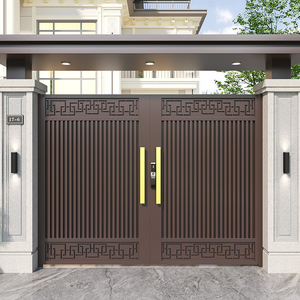 Porte battante simple/double en <span class=keywords><strong>fer</strong></span> <span class=keywords><strong>forgé</strong></span> en alliage d'aluminium pour cour de villa, design moderne, porte à persiennes imperméable - Product Image 2