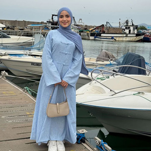 <b>Women</b> <b>Abaya</b> 2 Piece Modest Dress Set Stand Collar Long Sleeve Full Length Elegant Ramadan Wear - Product Image 3