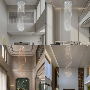 Moderna Lampada a Sospensione Decorativa di Lusso per Scalinata con LED a Goccia di Pioggia in Cristallo K9, Lampadario a Grappolo Sospeso, Altezza Personalizzabile 150cm - Product Image 2