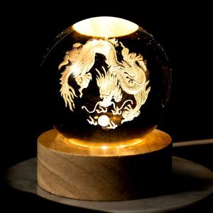 <b>USB</b> LED 3D Laser Engraved Crystal Ball Night Light with <b>Switch</b> Wooden Base Moon Theme Desk Lamp Romantic Gift for Her - Product Image 1
