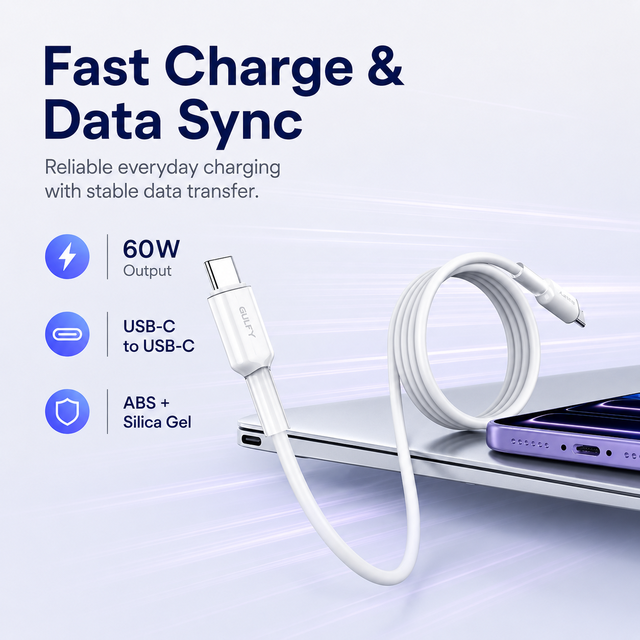 Ready Stock 60W USB-C to USB-C 2M Soft Silicone Fast Charging Cable Type-C Data Sync Cord for Phone Tablet Power Bank