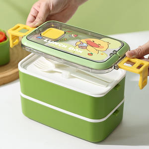 Fiambrera Escolar de Dos Capas de Plástico con Juegos de Cubiertos para Niños, Fiambrera de Dibujos Animados OEM, 2L, 2000ml, Venta Al por Mayor de Fábrica - Product Image 3