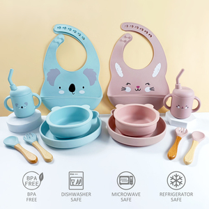 Ensemble d'ustensiles d'apprentissage pour bébé, design mignon, cuillères d'alimentation pour bébé, thermosensibles, doux pour les gencives, bol à soupe antidérapant, assiette compartimentée - Product Image 1