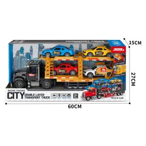 مجموعة ألعاب سيارات سباق وشاحنات نقل تعمل بالدفع والاحتكاك مع أضواء وأصوات للأطفال - Product Image 4