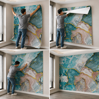 Revêtement mural intérieur commercial auto-adhésif bleu vert marbre abstrait pour la conception créative de bureaux et de commerces