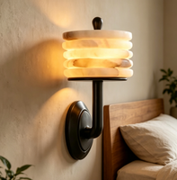 Lámpara de Pared LED Ovalada de Mármol Natural Estilo Italiano de Lujo Ligero para Decoración de Fondo de Habitaciones de Hotel y Alojamientos, Lámpara de Ambiente