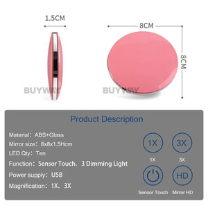 Vente en gros OEM miroir cosmétique LED portable sac à main <span class=keywords><strong>compact</strong></span> lumières pour voyage petite vanité pliable miroir de poche privé - Product Image 2