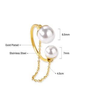 Anillo de Dedo Chapado en Oro de Moda 2021, Diseños en Forma de U, Anillo de Joyería con Perlas, Anillo de Perlas de Agua Dulce para Mujer - Product Image 2