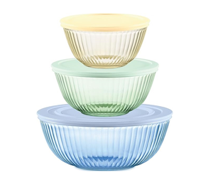 Lot de 3 à 6 bols mélangeurs en verre peu encombrants <span class=keywords><strong>avec</strong></span> couvercles pour la préparation des aliments et la cuisson. - Product Image 1