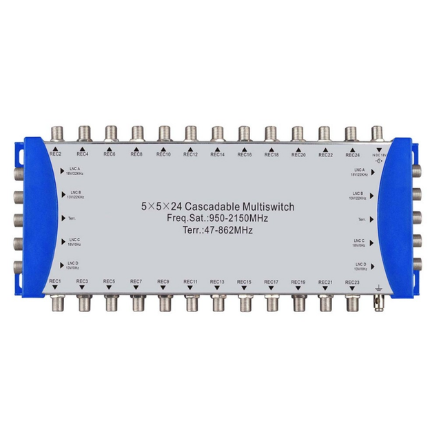 High Compatibility 5-way Satellite Multiswitch 24-output Cascade Design Supports DiSEqC 2.0 Compatible with SMATV/CATV Systems