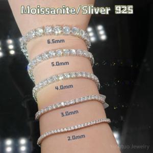 Bracciale Tennis Hip Hop DVVS 1 in Moissanite da 3mm-6.5mm, Placcato <span class=keywords><strong>Oro</strong></span> Bianco 18k, Catena Tennis in Argento Sterling 925 - Product Image 2