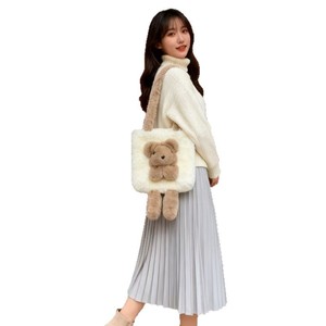 Sac à bandoulière en fausse fourrure de lapin, forme carrée verticale, avec boucle magnétique, sac à main tendance pour femmes, usage quotidien - Product Image 4