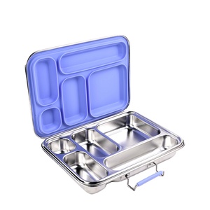 Grande boîte à lunch pliable écologique en acier inoxydable, sans BPA, à <span class=keywords><strong>5</strong></span> <span class=keywords><strong>compartiments</strong></span>, résistante aux fuites et utilisable au micro-ondes pour enfants - Product Image 1