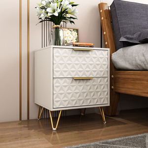 Nightstand With <b>2</b> <b>Drawers</b> Gold Legs 3D Embossed Design Modern Bedroom <b>Storage</b> Cabinet For Bedside Use - Product Image 1