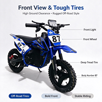 Moto tout-terrain électrique sans balais 500W 36V 12Ah avec cadre en acier, mini-moto/pocket bike pour enfants, pneus à profil profond pour la route, phare avant