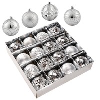 Juego de 16 Adornos Navideños de Alta Calidad, Bolas de 80mm en Plata, Oro y Rojo, Surtidas con Brillantina UV, Decoraciones para Interiores y Exteriores