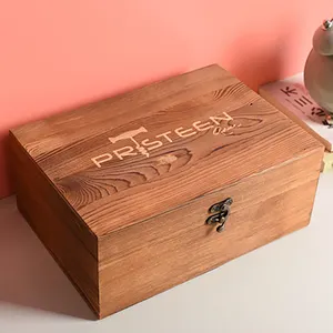 Pine Wood Carbonized Large Size Laser Engraved Gift Box Packaging Book Luxury Perfume Essential Oil Storage Boxes