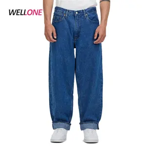 Calça jeans masculina moderna de rua, tamanho médio, algodão, antistretch, ligeiramente solta, lavada, azul escuro, 2022