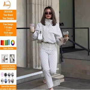 Aoyema – Ensemble Sportswear Élégant pour <span class=keywords><strong>Femme</strong></span> : Haut à Manches Longues Col Montant et Short Imprimé à Pois – Séchage Rapide, Respirant, <span class=keywords><strong>Veste</strong></span> Décontractée - Product Image 1