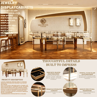 Vitrine d'îlot circulaire incurvée pour bijoux, comptoir de présentation en verre en arc, cadre en acier inoxydable, éclairage LED, présentoir à bijoux de luxe
