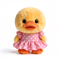 Peluche de canard jaune de haute qualité, canard en peluche avec une jolie robe à pois pour la vente en gros, canard en peluche mignon pour filles