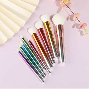 Ensemble de 9 pinceaux de maquillage plats de haute qualité à poils denses, personnalisables, couleur rouge et or, électro-plaqué, luxe, YRX - Product Image 5