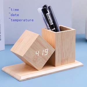 Desktop Sprachgesteuerter LED <span class=keywords><strong>Nixie</strong></span> Digital MDF Holz-Wecker mit Datum und Temperaturanzeige sowie Stifthalter - Product Image 4
