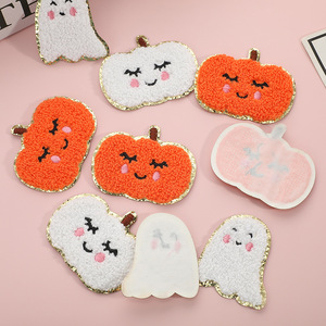 새로운 도착 유령 호박 모양 할로윈 수 놓은 철 셔닐 패치 diy - Product Image 1