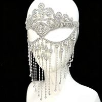 Masque de scène bohème vintage en cuivre avec voile, strass et pompons, accessoire de mode pour le visage