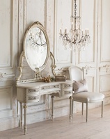 Commode en bois massif et rotin antique de haute qualité avec miroir, meubles de chambre à coucher