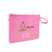 Offre Spéciale personnalisé mignon voyage femmes pvc imperméable serviette fourrure humide bikini sac plage broderie cosmétique maquillage sac pochette poignet sac