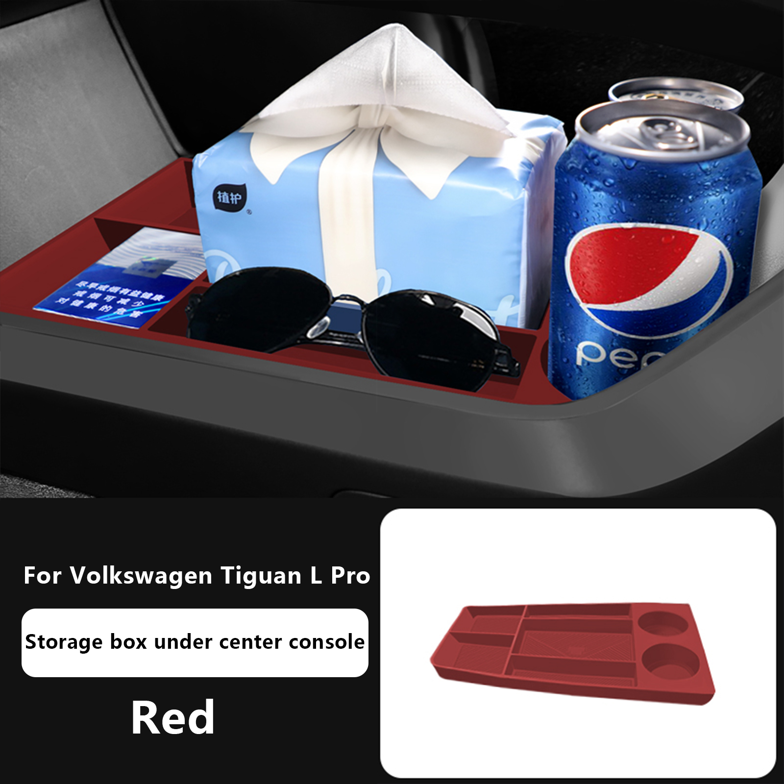 For Volkswagen Tiguan L Pro Storage box under center console red
