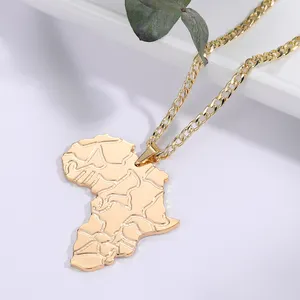 Personalized Stainless Steel Gold-Plated African Countries Map Pendant Necklace Unisex Jewelry Gift For Women Men