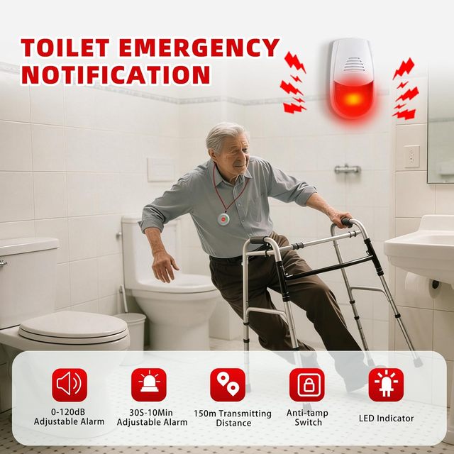 Caregiver Elderly SOS Call Button and Audible Visual Alarm System with Cord Pager Panic Button for Nursing Homes