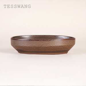 Bol ovale en céramique marron mat de style zen japonais, assiette de service de café Wabi-sabi, couleur terre, pour hôtel, restaurant - Product Image 5