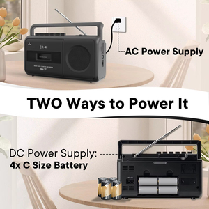 เครื่องเล่นเทปคาสเซ็ตแบบพกพาสไตล์เรโทร พร้อมวิทยุ AM FM ช่องเสียบ USB TF MP3 บลูทูธ บันทึกเสียง สำหรับใช้ในบ้าน นอกบ้าน เดินทาง ของขวัญ  รับสกรีนโลโก้ สีดำ - Product Image 4