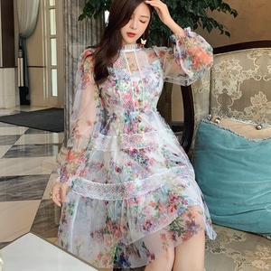 <span class=keywords><strong>Robe</strong></span> courte style princesse à col rond, manches longues, imprimé maille transparente, taille cintrée, avec dentelle, nouvelle collection <span class=keywords><strong>automne</strong></span> <span class=keywords><strong>2022</strong></span> - Product Image 4