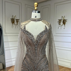 Serene Hill LA72882 Vestidos de Noche de Lujo Color Caramelo con Cuentas y Capa Desmontable Corte Sirena para Fiestas Formales para Mujer - Product Image 4