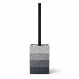 Ensemble de salle de bain moderne en résine gris ombré, accessoires à texture de pierre superposée pour comptoir - Product Image 5